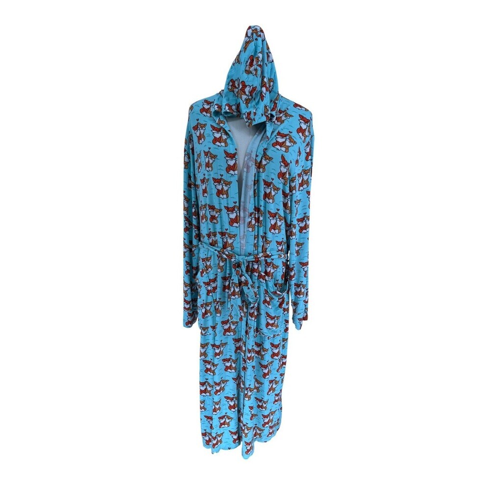 MeUndies Hooded Robe Unisex Size Small Medium Foxy Love Fox Print Micro Modal